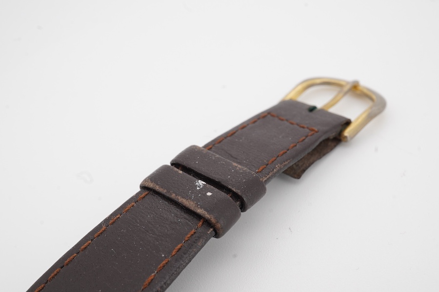 A gentleman's 1960's? steel and gold plated Omega Seamaster De Ville automatic wrist watch, with baton numerals, case diameter 35mm, on an associated leather strap, no box or papers.